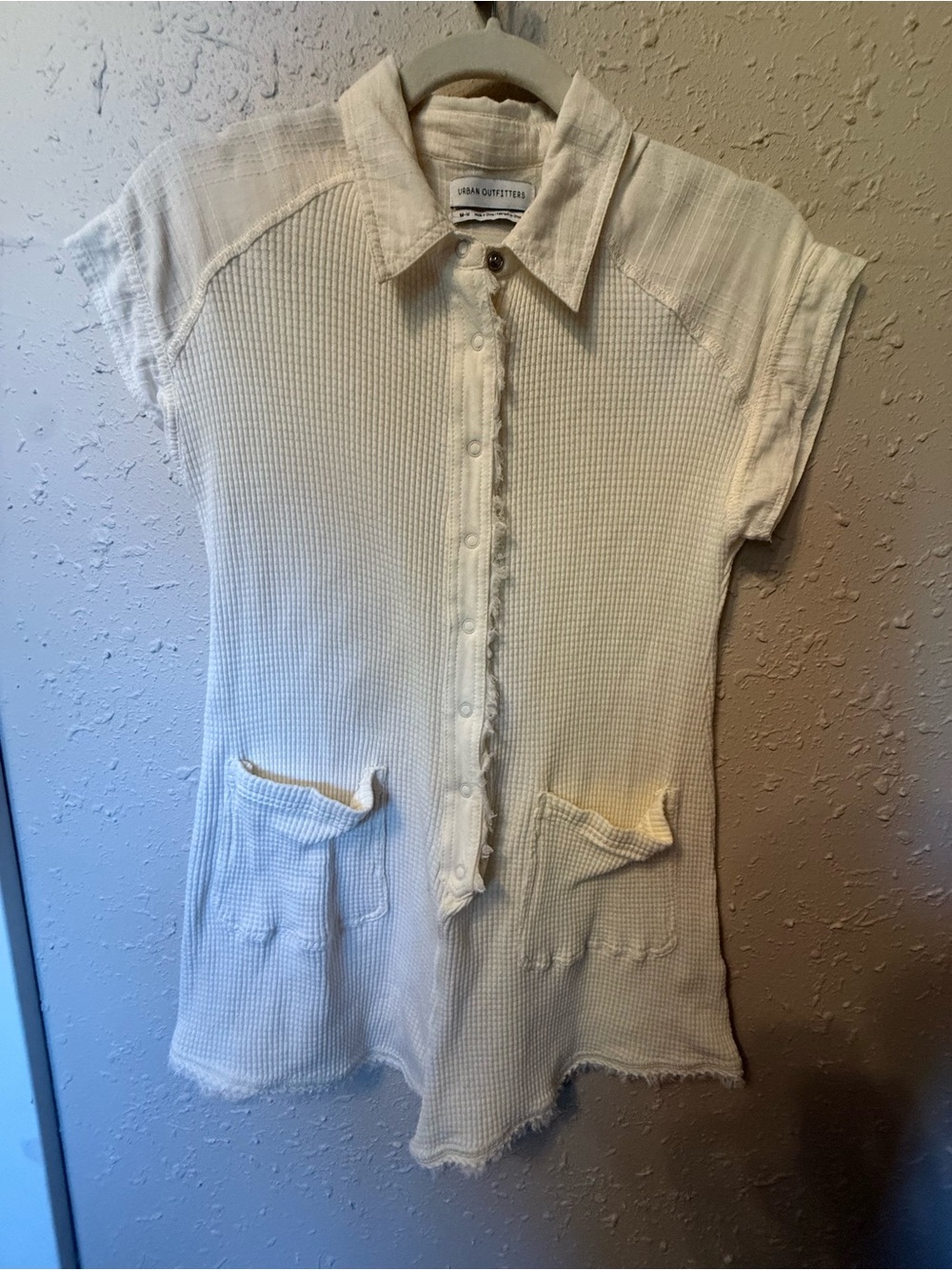 Urban Outfitters Ivory Waffle Knit Button Front Romper M